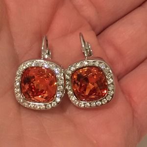 Coral stone center with rhinestone earrings