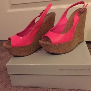 Jessica Simpson Amande Neo Pink Patent Cork Wedge