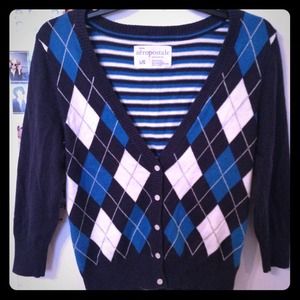 Argyle/Striped Cardigan Sweater