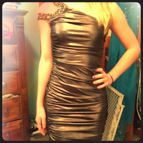 Gorgeous Metal Mini Dress with side strap.