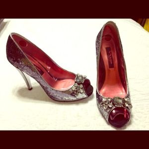 Silver & black sequence peep toe shoes by Nina