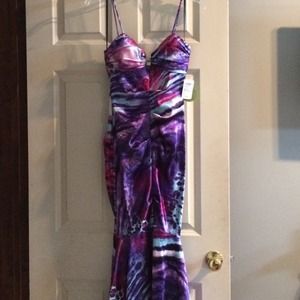 Purple/Blue Printed Formal Dress