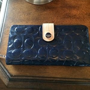 Patent leather navy blue Coach accordion wallet