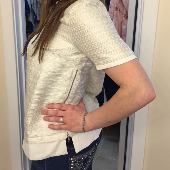 Ellyse Faux Leather Detail Jacquard Top - Picture 2 of 4