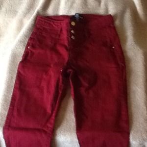 High-waisted Burgundy Skinny Jeans