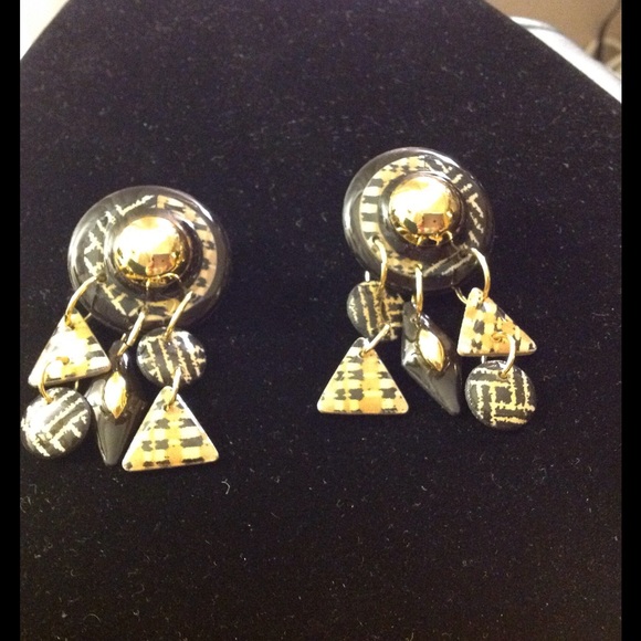Cobalt Blue Shoe Earrings & black & gold RESERVED - Picture 4 of 4
