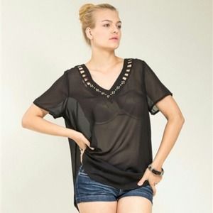 Black V-Neck Cutout Plus Size Top