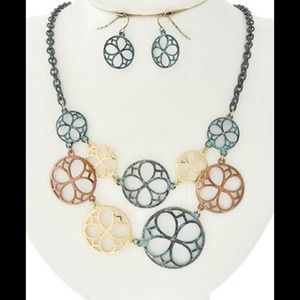 Patina metal statement necklace/earrings