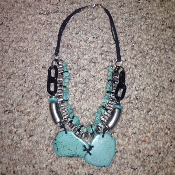 Turquiose and silver statement necklace