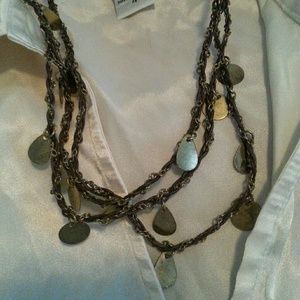 Leather and bronze three string necklace