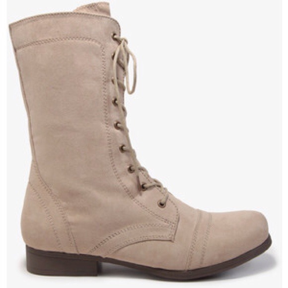 Faux suede nude combat boots