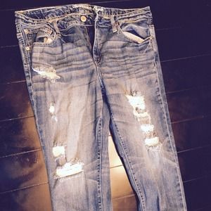 Size 12 Slouchy fit highly distressed AE jeans