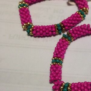 ✨PINK TEAL AND GOLD STRETCH BEAD RING✨