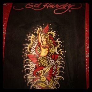 Black and red Ed Hardy mermaid tote