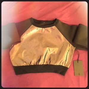 UNIF NWT Neoprene Sleeve Sparkle Crop Sweatshirt
