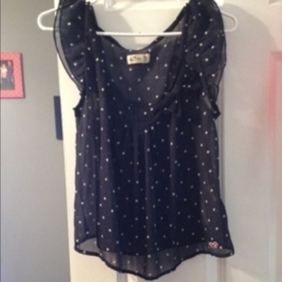 Navy Polka Dot Hollister Blouse