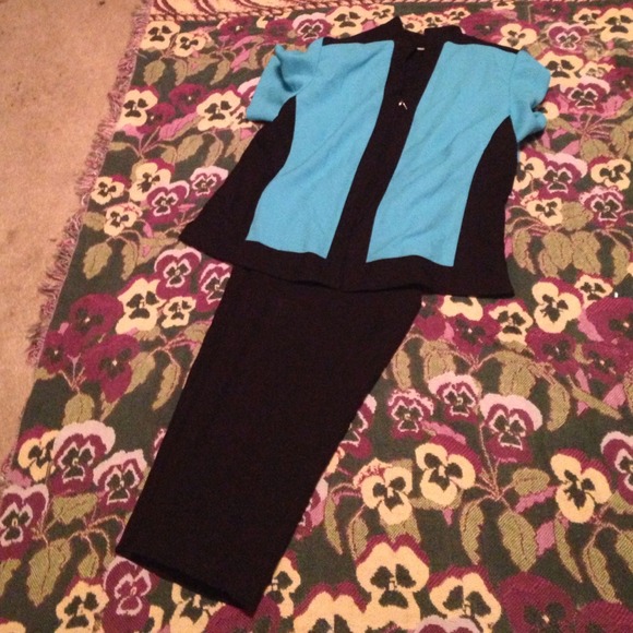 Black and aqua pant set.