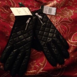 Ralph Lauren black leather with zipper gloves✨💕