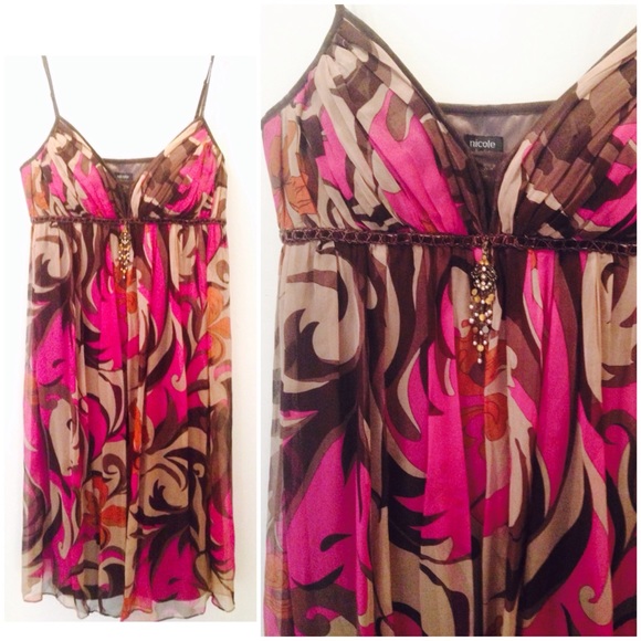 Cocktail Dress / Floral Chiffon Dress/ LARGE - Picture 1 of 4