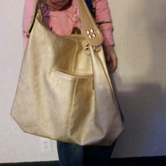 Gold toned buckle bag large