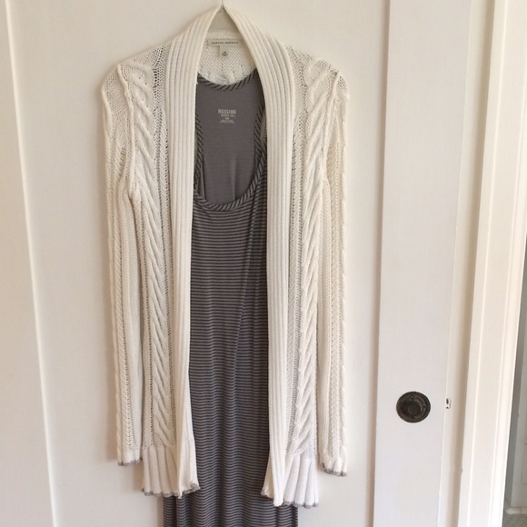 Banana Republic Sweaters - White Crochet Cardi Open Weave Long Coastal Layer