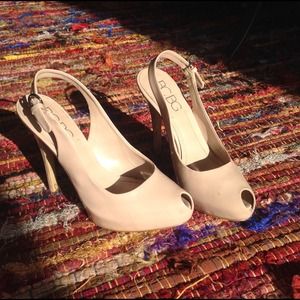 BCBG Nude Patent Slingback Platforms