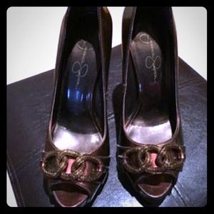 Copper peep toe heels