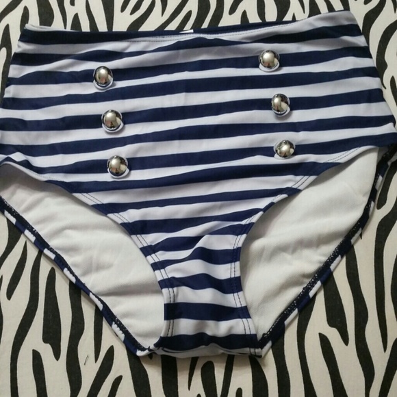 Navy & White High Waisted Bikini Bottoms
