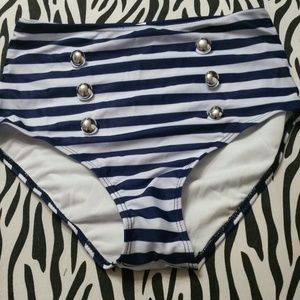 Navy & White High Waisted Bikini Bottoms