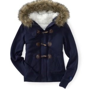 Aeropostale fleece lined faux fur toggle coat
