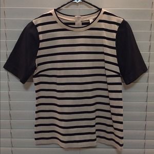 J Crew Leather Sleeves Stripes Top