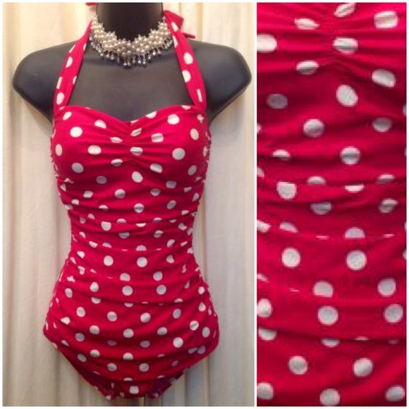 Vintage Inspired Polka Dot One Piece Swimsuit