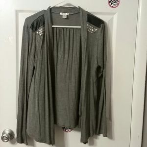 Gray Cardigan with Studs & Leather on Shoulders