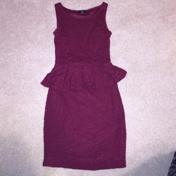 Burgundy peplum lace dress