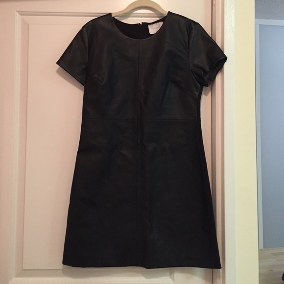 Leather front black dress