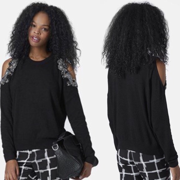 Topshop Cold Shoulder Beaded Sweater - Picture 2 of 4