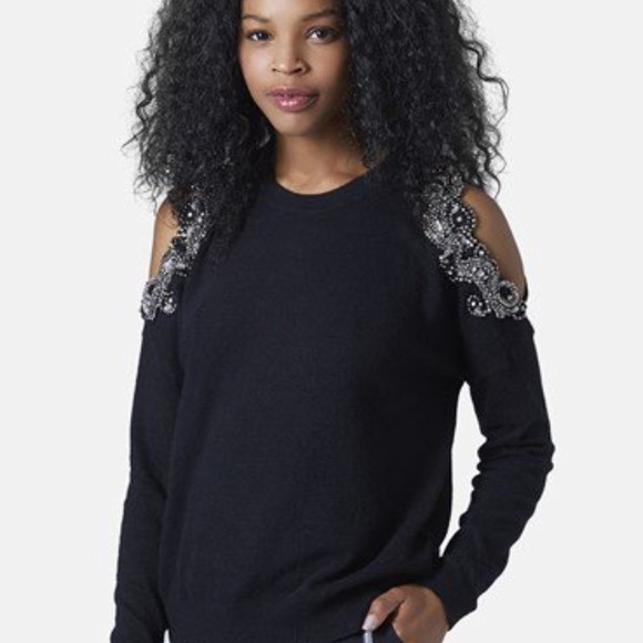 Topshop Cold Shoulder Beaded Sweater - Picture 3 of 4