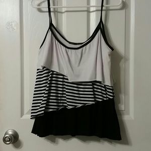 Layered Look Black & White Striped Flowy Tank