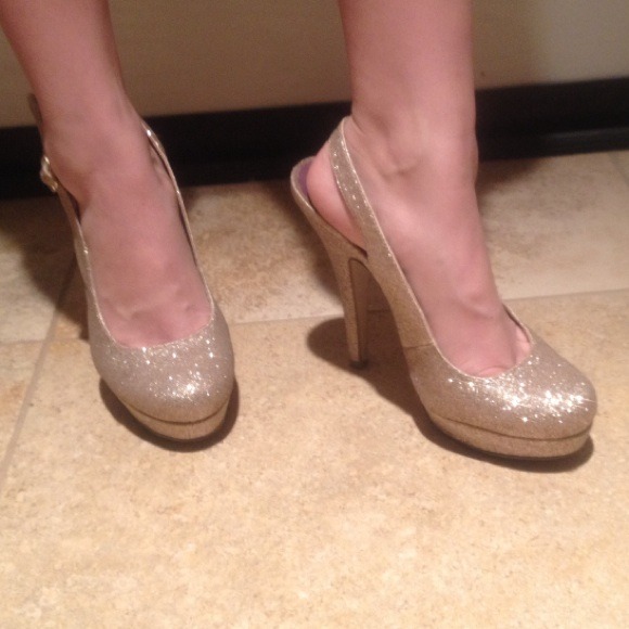 Gold sparkle heels