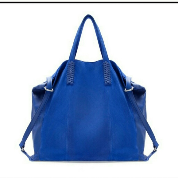 Zara Blue Leather & Suede Shopper/Tote