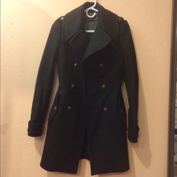 Zara black wool military style coat XS