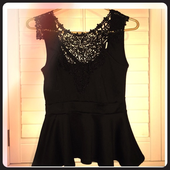 Black Lace Peplum Top