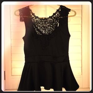 Black Lace Peplum Top