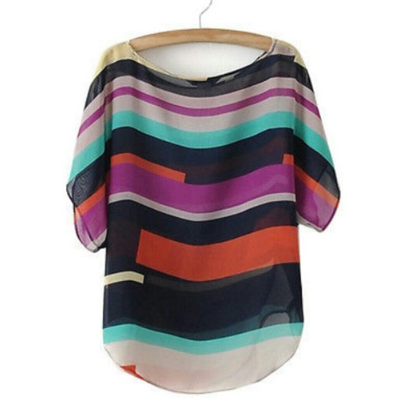 😀 Brand New Beautiful See Through Strip Blouse!! - Picture 4 of 4