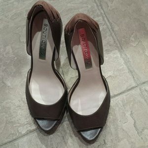 Chocolate Brown Leather Peep toe Platform Heels