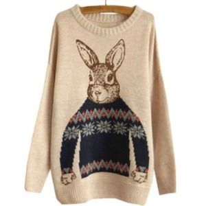 Rabbit print beige sweater