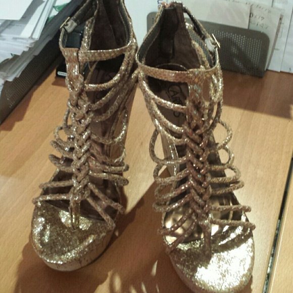 Gold Metallic brown snake braided/caged Sandals