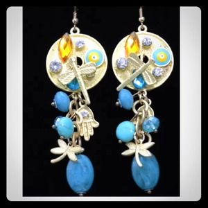 Amazing exotic hamsa dragonfly earrings