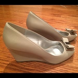 Grey peep toe wedges