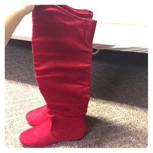 Red knee high boots